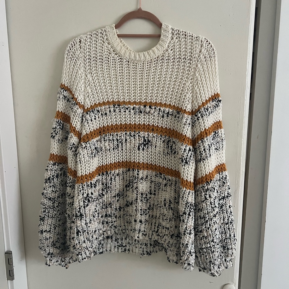 Sezane Cozy Knit Women's Sweater - Cream, Black, and tan